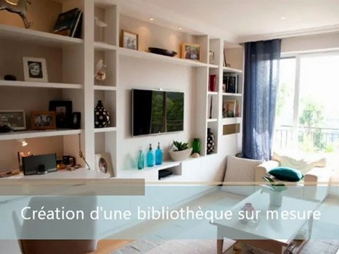 Création d'une bibliotheque sur mesure dans un salon avec meuble télé à Boulogne Billancourt dans les Hauts de Seine
