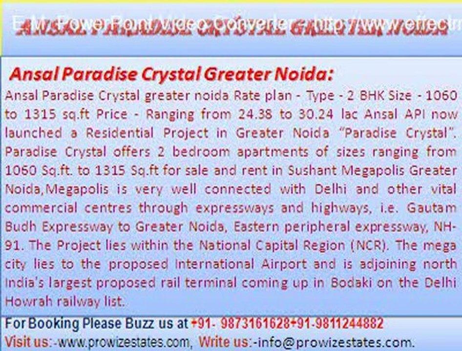 Book Now Ansal Paradise Crystal 91 9873161628 Ansal  Greater Noida