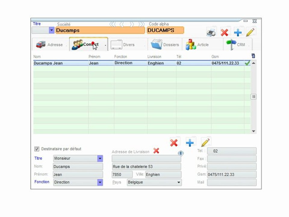 CRM - Optimizze: Edition d'une personne de contact - ERP - v16