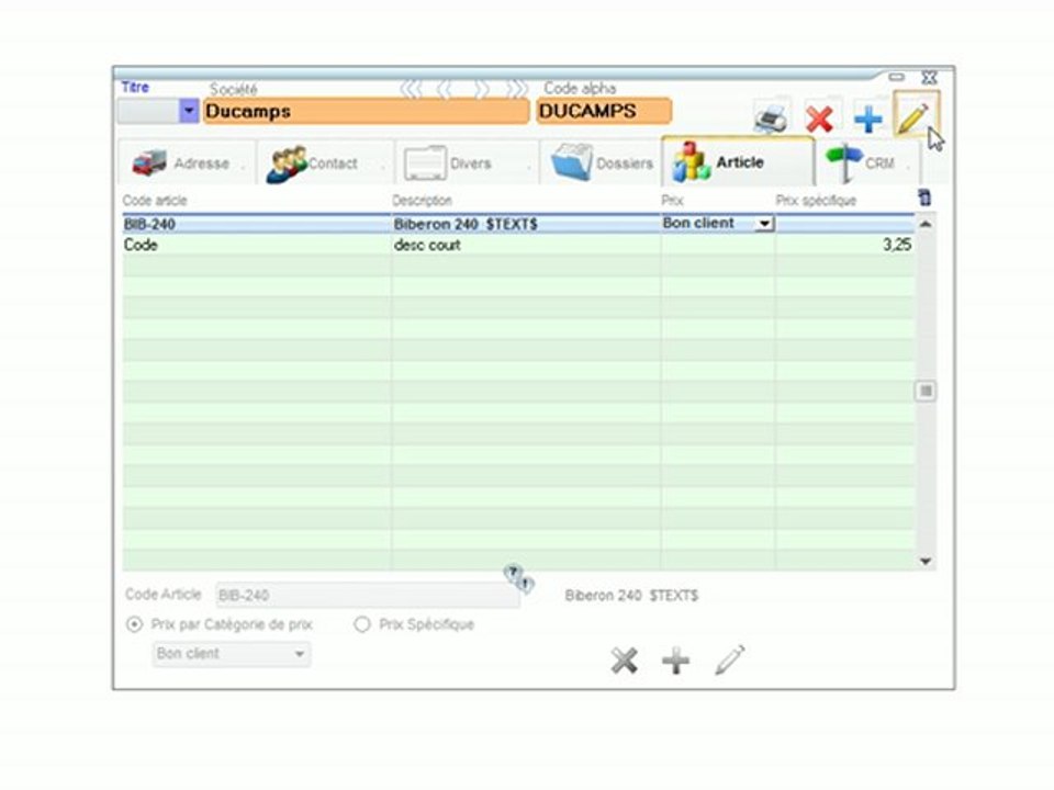 CRM - Optimizze: Edition d'un prix spécial pour un article - ERP - v16