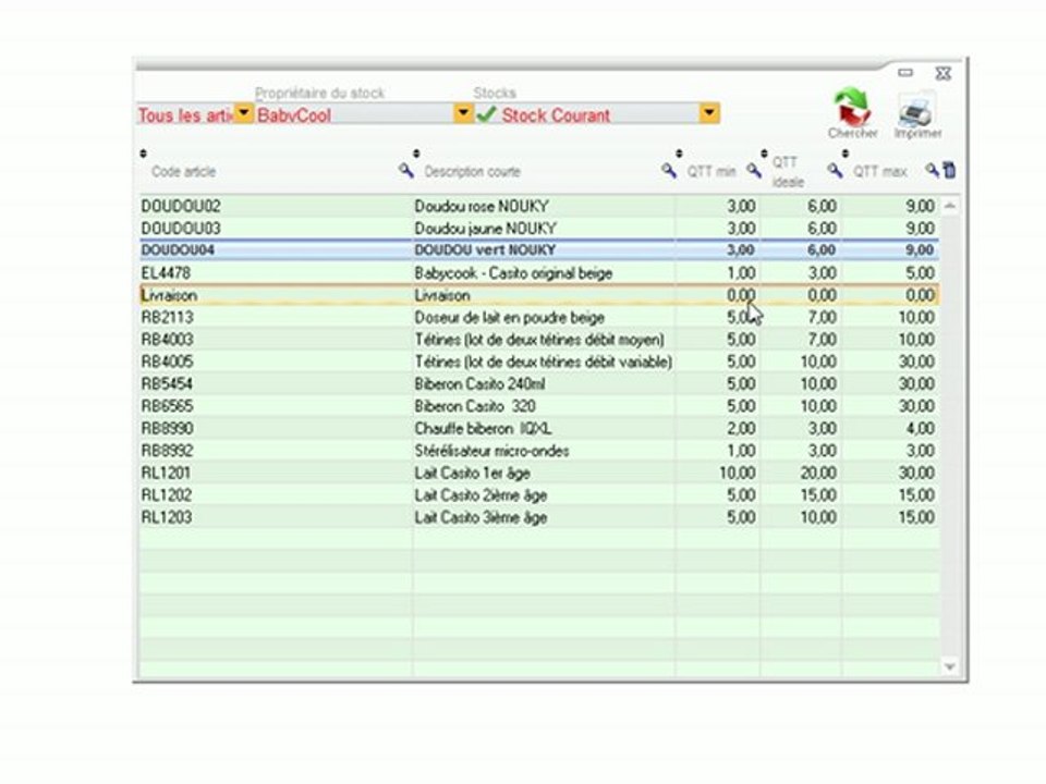 Articles - Optimizze: Articles sans quantités encodées par stock - ERP - v16