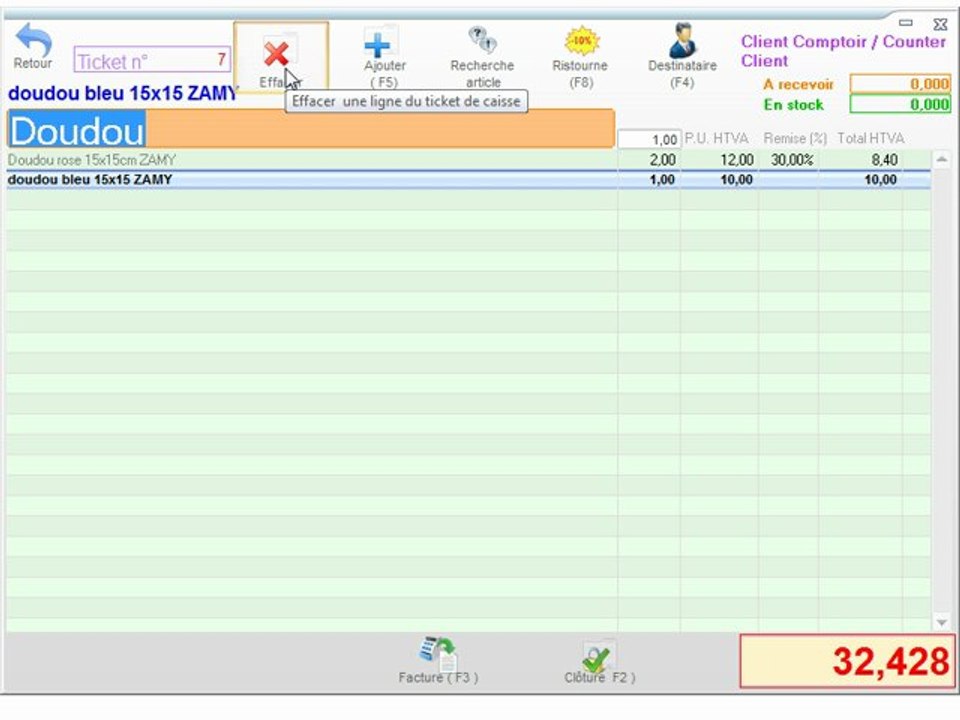 Caisse - Optimizze: Suppression d'un article - ERP - v16