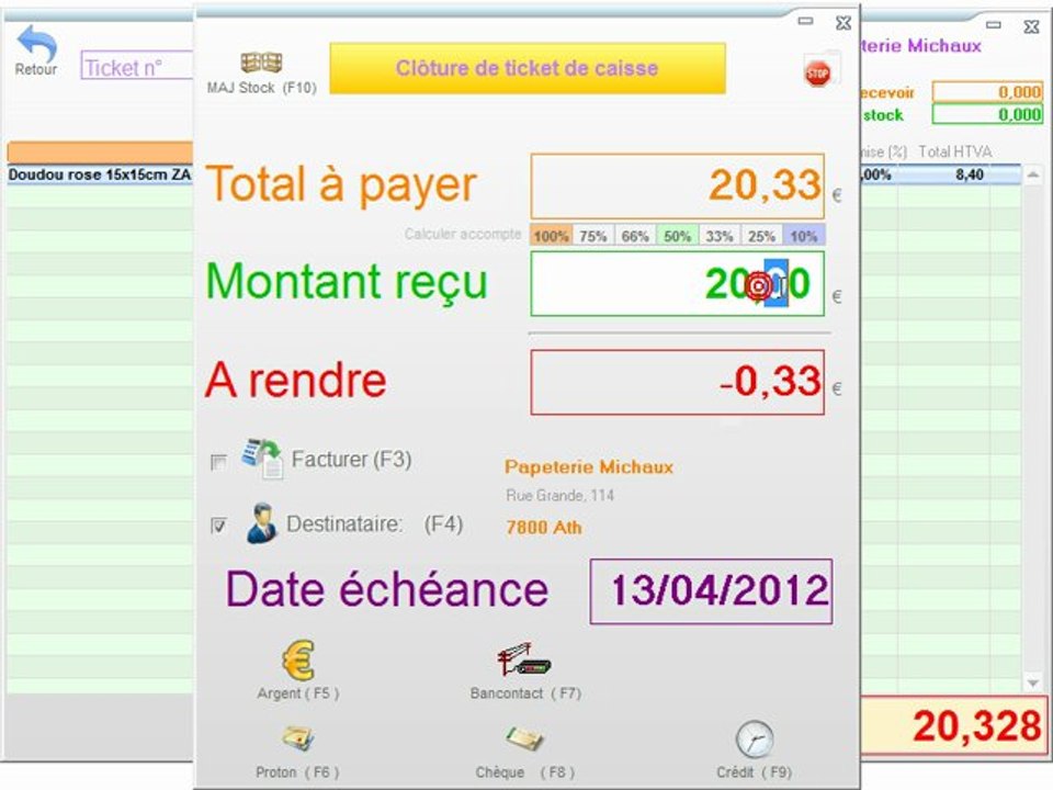 Caisse - Optimizze: Clôture d'un ticket de caisse - ERP - v16