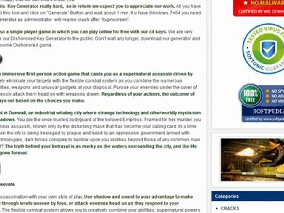 GRATIS Generador de claves Dishonored Funciona 100%