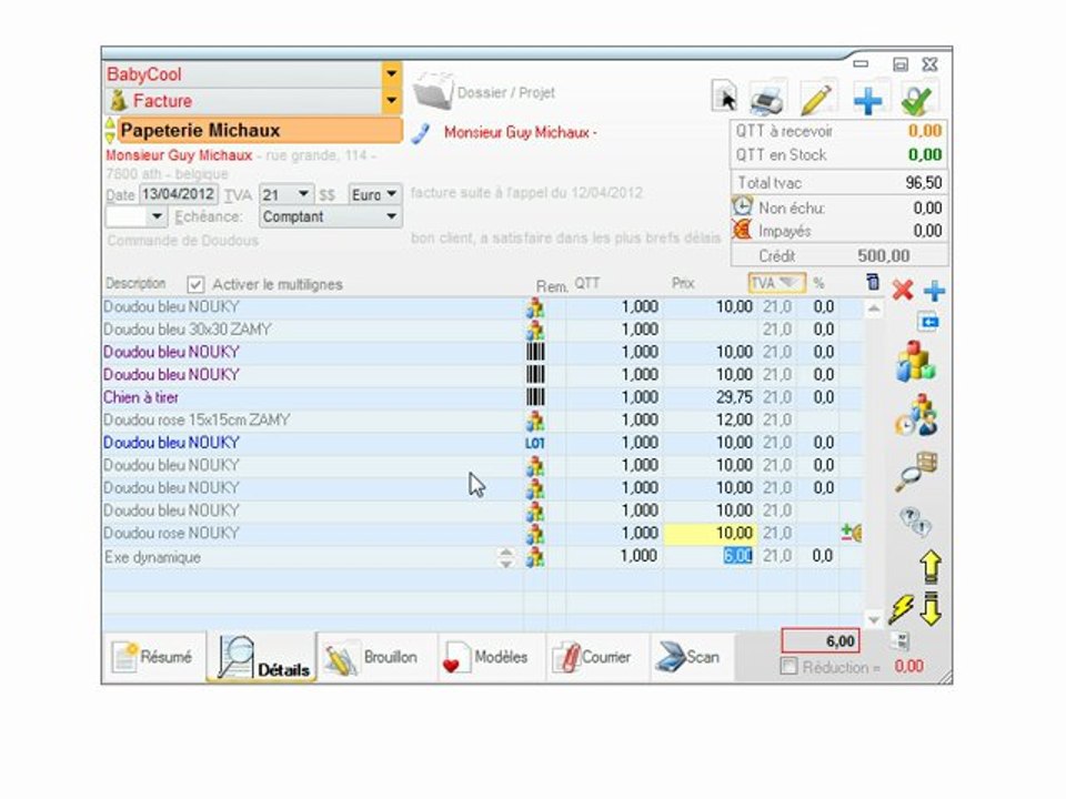 Documents - Optimizze: Encodage par un article dynamique - ERP - v16