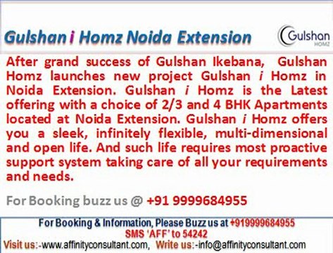 Gulshan I Homz @09999684955 Apartments Noida Extension(Greater Noida)