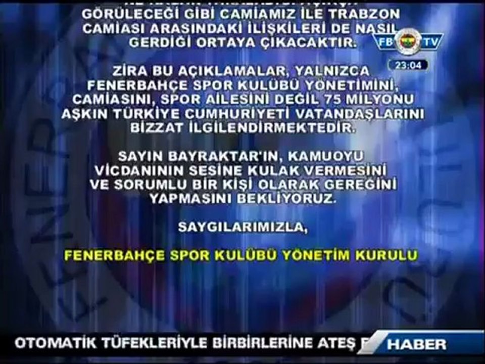 FBTV - 10 Ocak 2012 Fenerbahçe Yönetim Kurulu Açıklaması