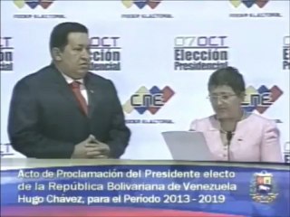 Télécharger la video: (Vídeo) Presidente Chávez fue proclamado por el CNE como presidente de la República (2013-2019)