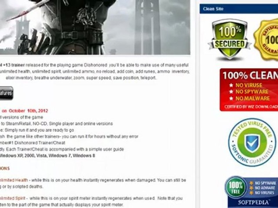 Télécharger Gratuit Dishonered Trainer Cheat