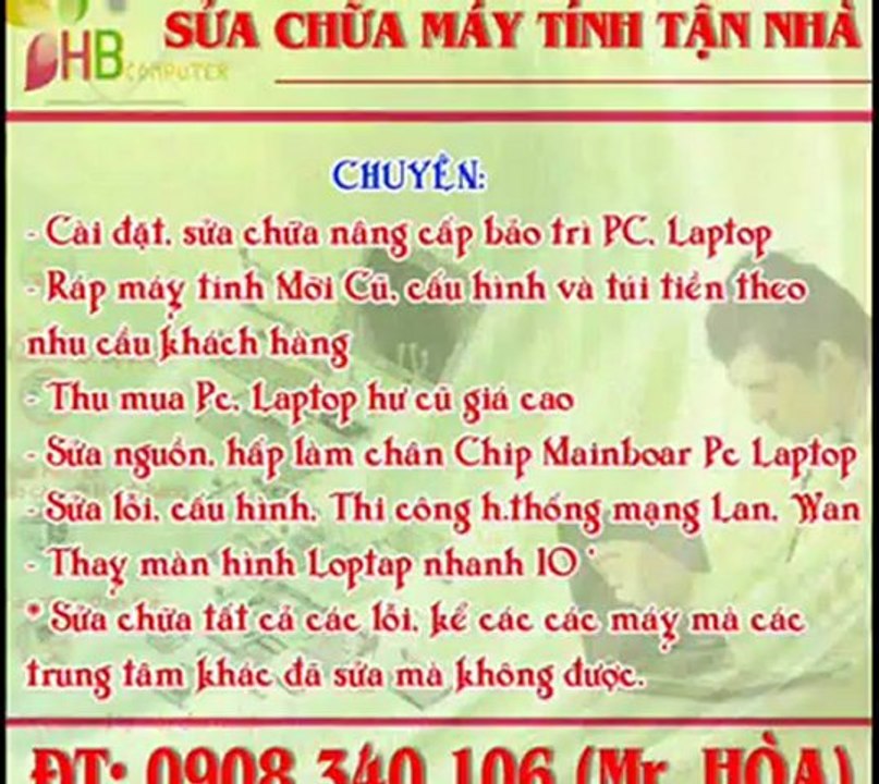 Cài máy tính tận nhà Tân Phú, Gò Vấp, Tân Bình HCM 0908.340.106
