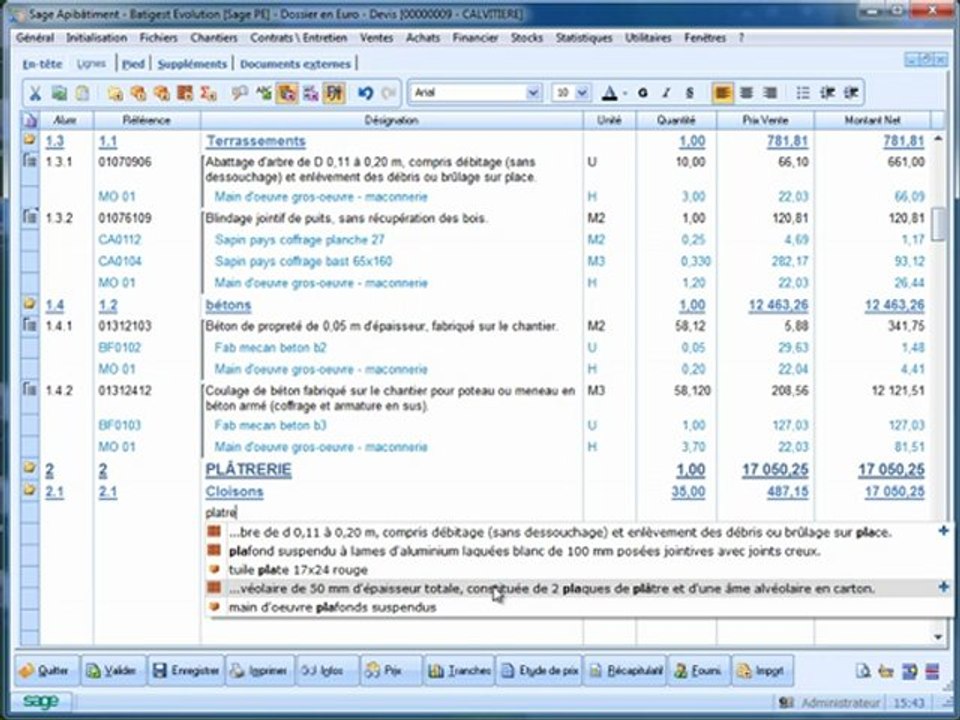 Sage Batigest – Chiffrage semi-automatique