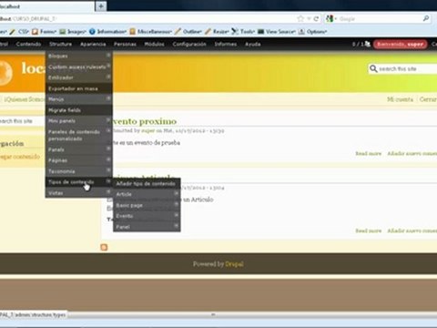 CURSO DRUPAL 7 CREAR TIPOS DE CONTENIDO Y CONTENIDO EVENTO, EN ESPAÑOL HD