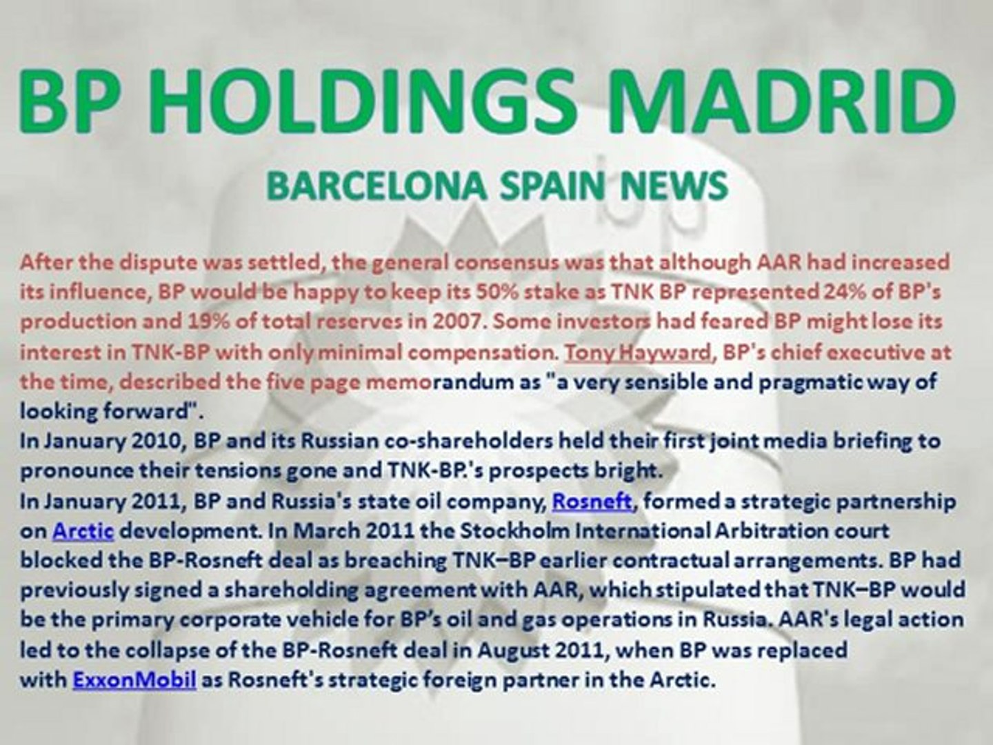 BP Holdings Madrid Barcelona News TNK-BP/LIVEJOURNAL