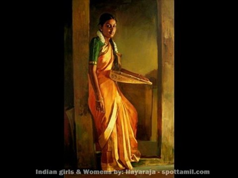 Indian Girl, Tamil Women, Indian Cultural Dress Paintings By: S.Ilayaraja