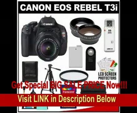 Canon EOS Rebel T3i Digital SLR Camera Body & EF-S 18-55mm IS 5mm IS II Lens with 32GB Card + .45x Wide Angle & 2x Telephoto Lenses + Battery + Remote + Filter + Tripod + Accessory Kit