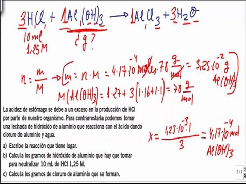 Quimica 1º bachillerato reacciones quimicas ejercicio 3