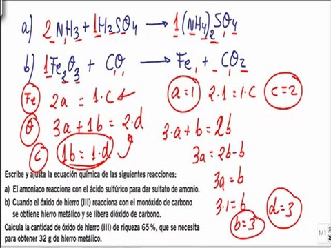 Quimica 1º bachillerato reacciones quimicas ejercicio 2