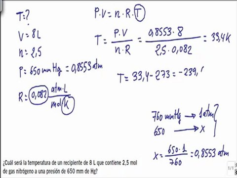 Quimica 1º bachillerato leyes de gases ideales ejercicio 18