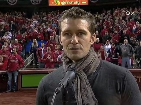 Matthew Morrison sings the National Anthem at Game 5 of NLCS