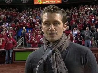 Matthew Morrison sings the National Anthem at Game 5 of NLCS