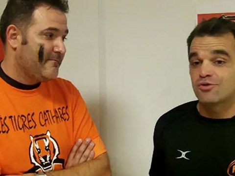Les Tigres Cathares TV Sebastien Buada après la victoire face à Carcassonne 28/13