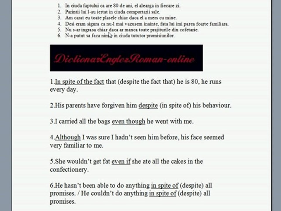 propozitii rezolvate cu Despite-In spite of-Even though-Even if
