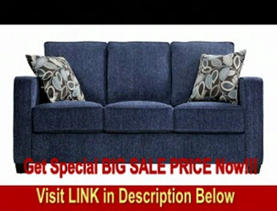 Handy Living Pierre Sofa Federal Blue with Brown Modern Leaf Pillows FOR SALE