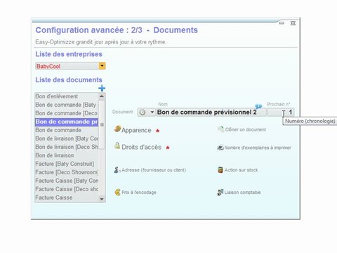 Documents - Optimizze: Numérotation - Easy comportement - ERP - v16
