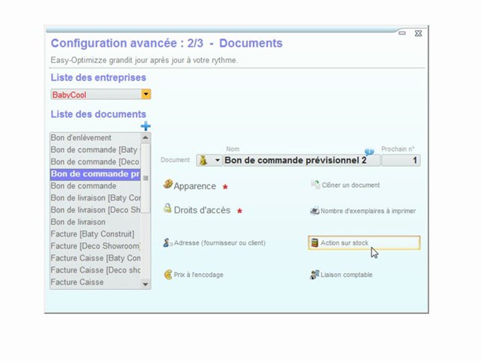 Documents - Optimizze: Action sur stock - Easy comportement - ERP - v16