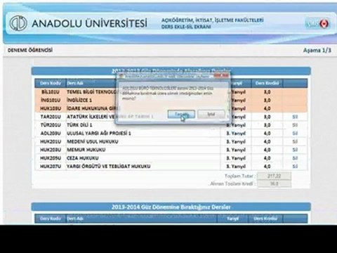 AÖF Ders Ekle Sil İşlemi Nasıl Yapılır..Aöf Kredili Sistem Çıkmış Sorular, Aöf 2013-2014