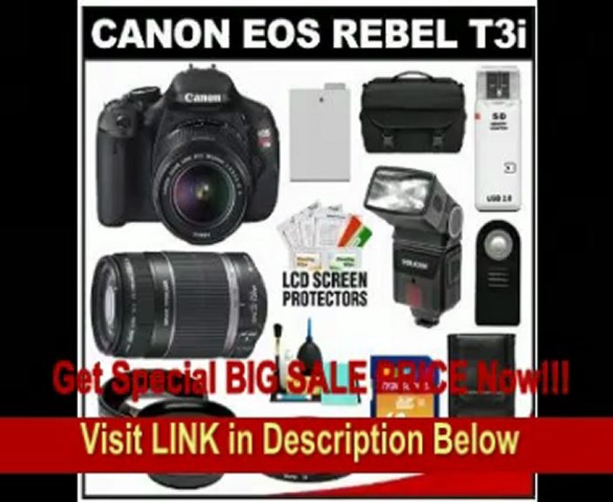Canon EOS Rebel T3i Digital SLR Camera Body & EF-S 18-55mm IS II Lens with 55-250mm IS Lens + 16GB Card + .45x Wide Angle & 2x Telephoto Lenses + Flash + Case + Battery + Remote + (2) Filters + Accessory Kit