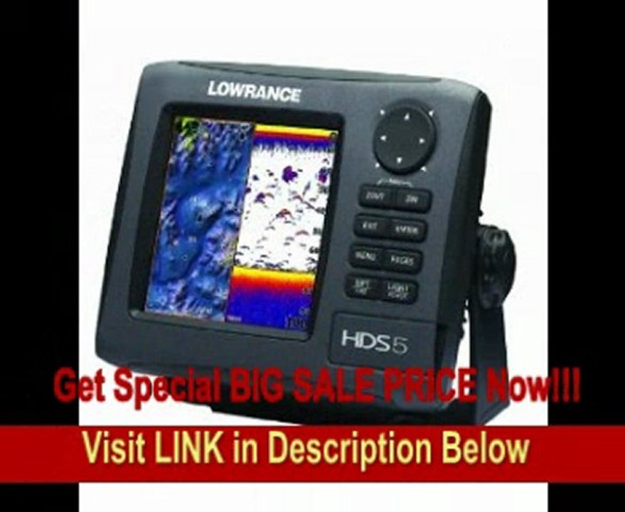 Lowrance HDS-5 GEN2 Plotter/Sounder, with 5-inch LCD, Lake Insight Cartography, and 83/200KHz Transducer.