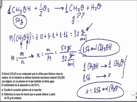 Quimica 1º bachillerato reacciones quimicas ejercicio 11