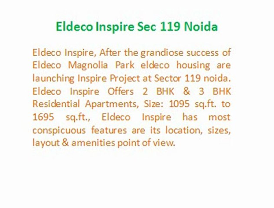 Eldeco Inspire Book Now By Aangan Estate !! Eldeco Inspire Project Noida < Eldeco Inspire Flat/Apartments > Eldeco Inspire Property Price