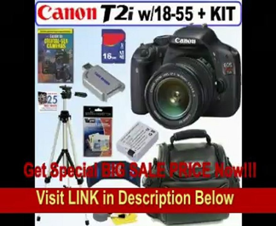 Canon EOS Rebel T2i 18 MP CMOS APS-C Digital SLR Camera with EF-S 18-55mm f/3.5-5.6 IS Lens + 16GB Deluxe Accessory Kit