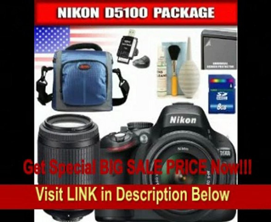 Nikon D5100 16.2MP Digital SLR Camera with 18-55mm f/3.5-5.6G AF-S DX VR Nikkor Zoom Lens + AF-S DX VR Zoom-NIKKOR 55-200mm f/4-5.6G IF-ED Package 1