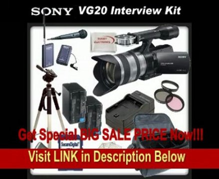 Sony NEX-VG20H Interchangeable Lens HD Handycam Camcorder With Sony 18-200mm E-mount Lens + Interview Package - Includes: Wireless Lapel & Handheld Microphone Set, 3 Piece Filter Kit (UV,CPL,FLD), 32GB SDHC Memory Card, Card Reader, Full Size Tripod,