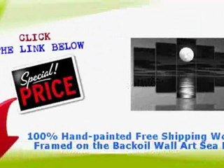 "100% Hand-painted Free Shipping Wood Framed on the Backoil Wall Art Sea Full Moon Night Home Decora"