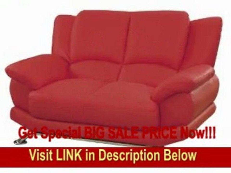 BEST BUY Global Furniture 9908-R-L W/LEGS Rogers Collection Bonded Leather Matching Love Seat, Red with Chrome Legs