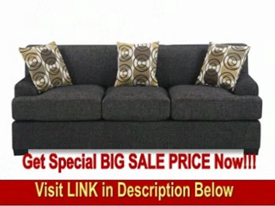 SPECIAL DISCOUNT Sofa with Accent Pillows in Ash Black Faux Linen