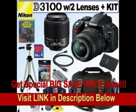 Nikon D3100 14.2MP Digital SLR Camera with 18-55mm f/3.5-5.6G AF-S DX VR and 55-200mm f4-5.6G ED AF-S DX Zoom-Nikkor Lenses + EN-EL14 Battery + 16GB Deluxe Accessory Kit