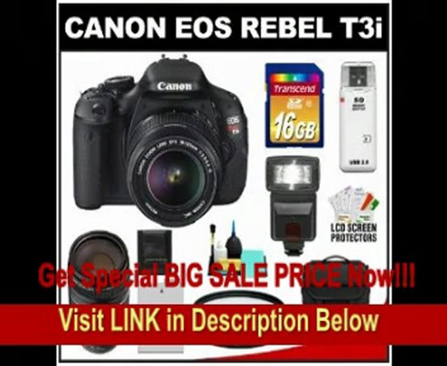 Canon EOS Rebel T3i 18.0 MP Digital SLR Camera Body & EF-S 18-135mm IS Lens with 75-300mm III Lens + 16GB Card + Battery + Case + (2) Filters + Flash + Cleaning Kit