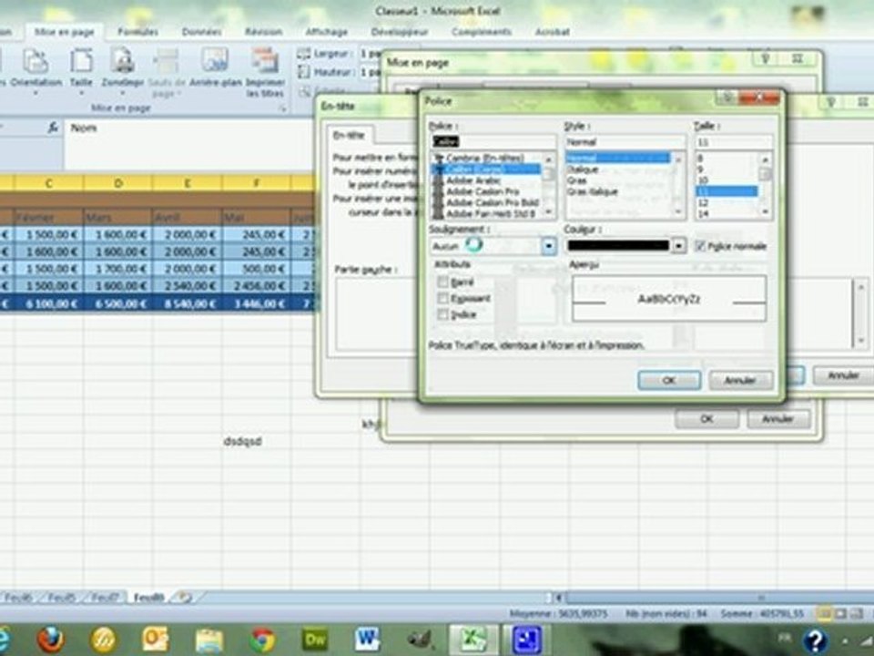 En tête et pied de page Excel