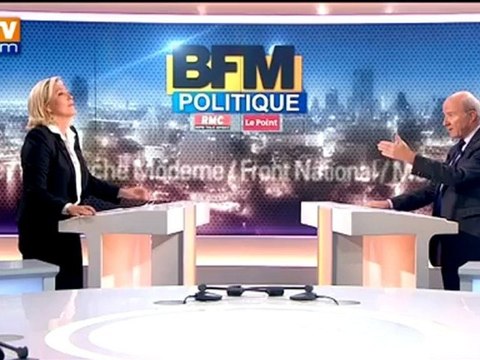 BFM Politique : l'interview de Marine Le Pen par Olivier Mazerolle