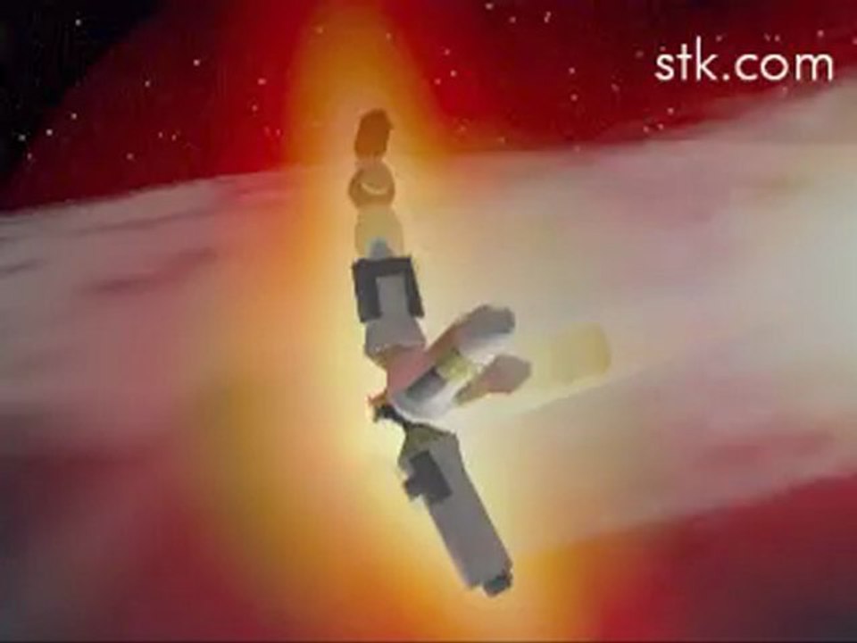 Animação da estação espacial MIR quueimando na atmosfera