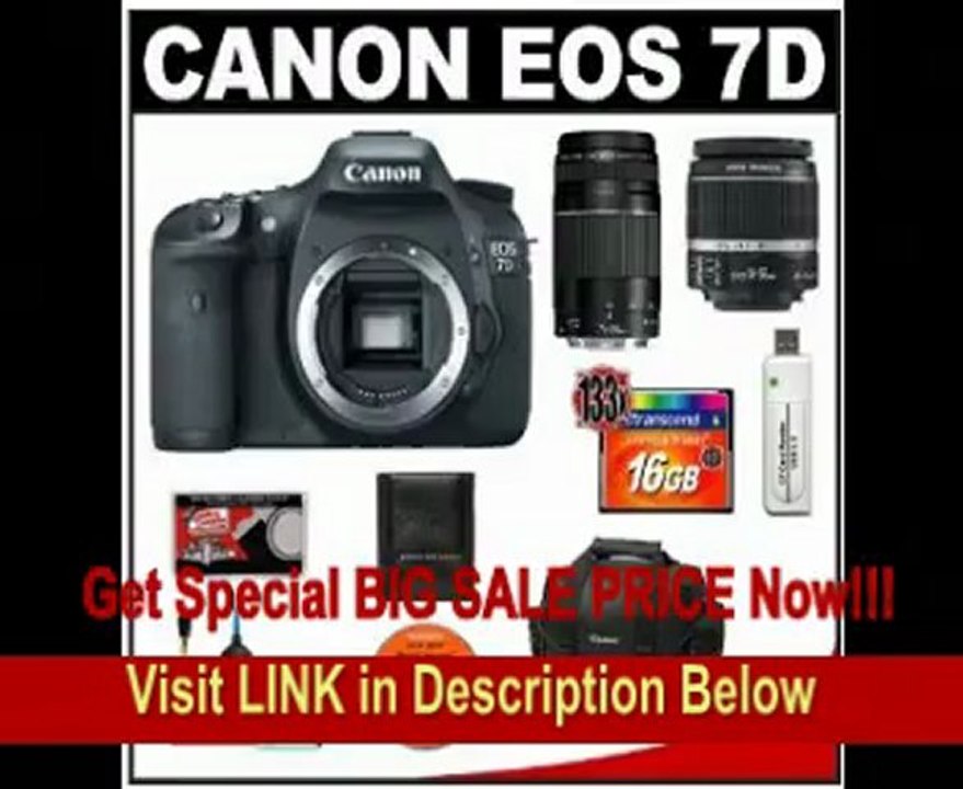 BEST PRICE Canon EOS 7D Digital SLR Camera Body + Canon 18-55mm IS Lens + Canon 75-300mm III Lens + 16GB Card + Canon 2400 DSLR Gadget Bag Case + Accessory Kit