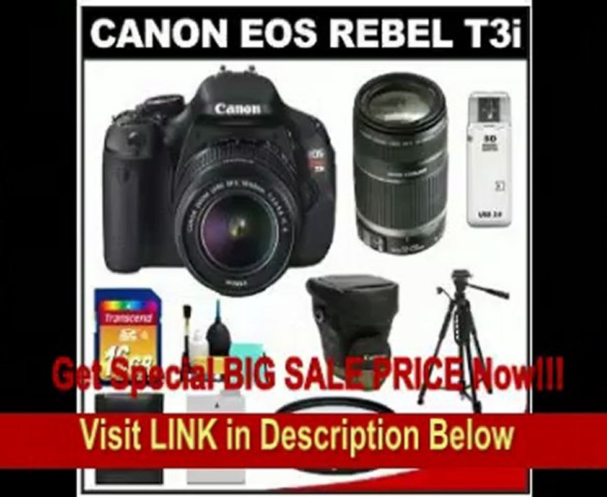BEST PRICE Canon EOS Rebel T3i 18.0 MP Digital SLR Camera Body & EF-S 18-55mm IS II Lens with 55-250mm IS Lens + 16GB Card + Battery + Case + (2) Filters + Tripod + Cleaning Kit