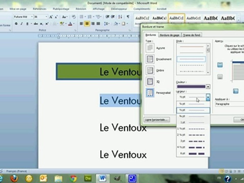 Bordure et trame de fond - Word