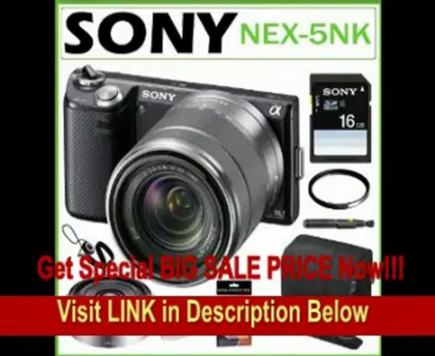 SPECIAL DISCOUNT Sony NEX-5NK/B 16.1MP Compact Interchangeable Lens Digital Camera in Black with 18-55mm Lens + Sony E-Mount SEL16F28 16mm f/2.8 Wide-Angle Lens + Sony 16GB SDHC + Sony Case + Lens Filter + Accessory Kit