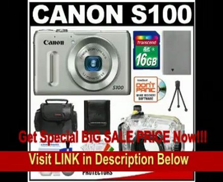 SPECIAL DISCOUNT Canon PowerShot S100 12.1 MP Digital Camera (Silver) with 16GB Card + Battery + Case + Underwater Housing + Cleaning & Accessory Kit